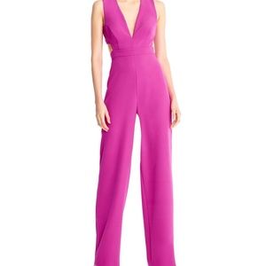 Aidan by Aidan Mattox V-Neck Cutout Jumpsuit hot pink/fuchsia size 8